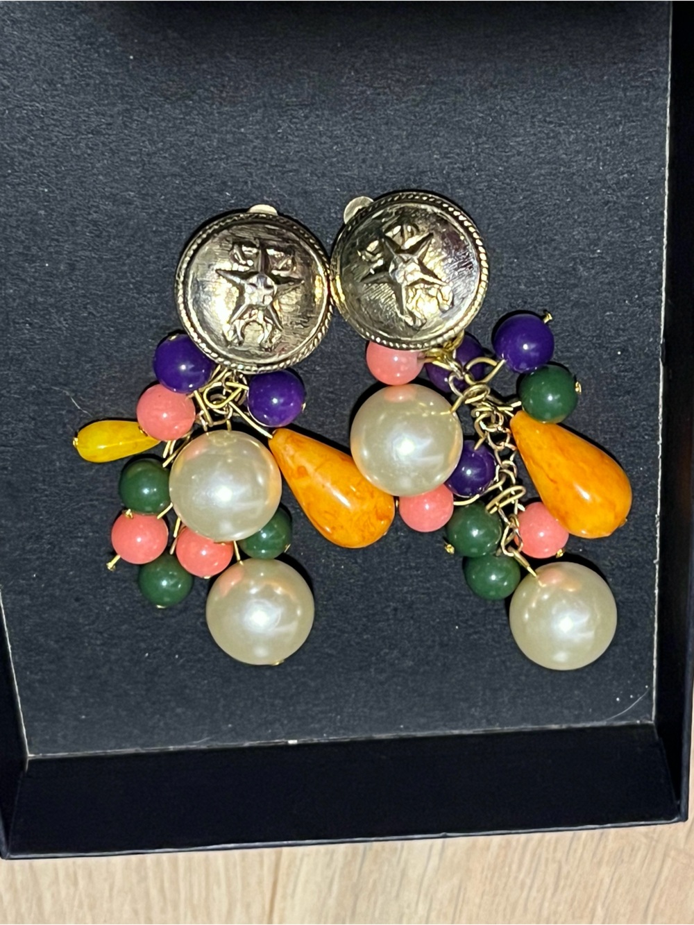 Vintage Style Multicolor Pearl Beaded Dangle Clip On Earrings